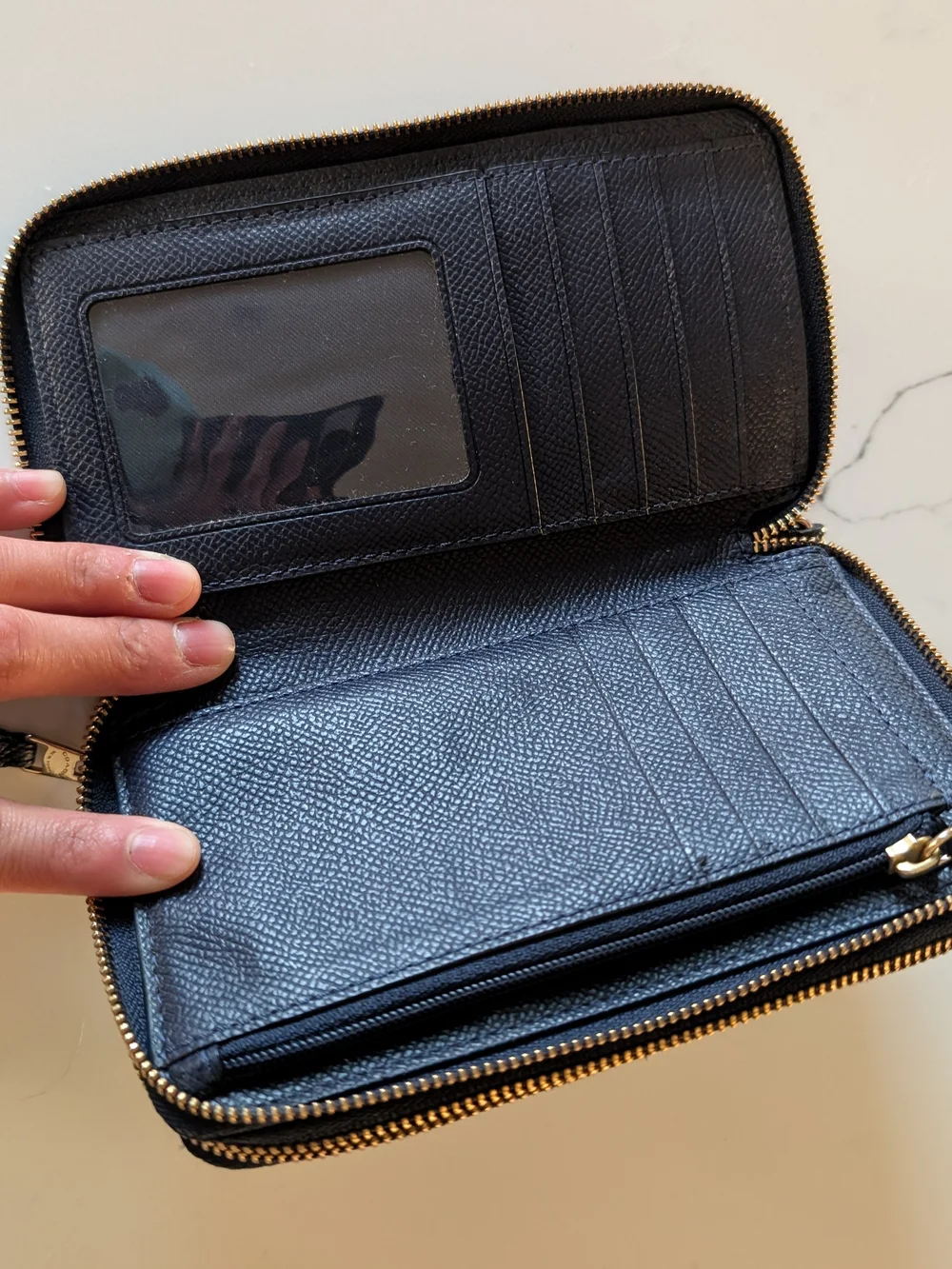 COACH Dark Navy Zip-Around Leather Wallet